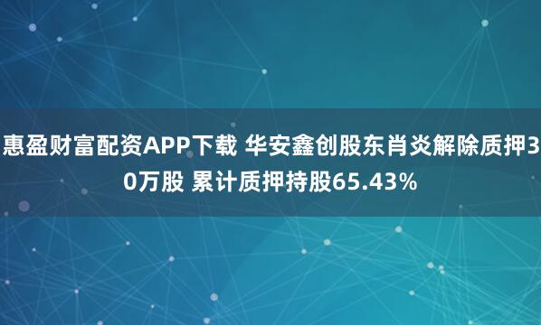惠盈财富配资APP下载 华安鑫创股东肖炎解除质押30万股 累计质押持股65.43%