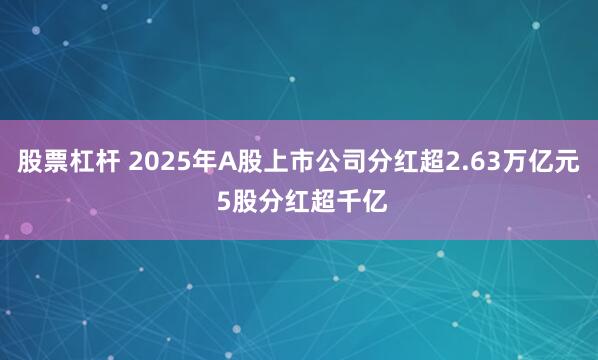 股票杠杆 2025年A股上市公司分红超2.63万亿元 5股分红超千亿